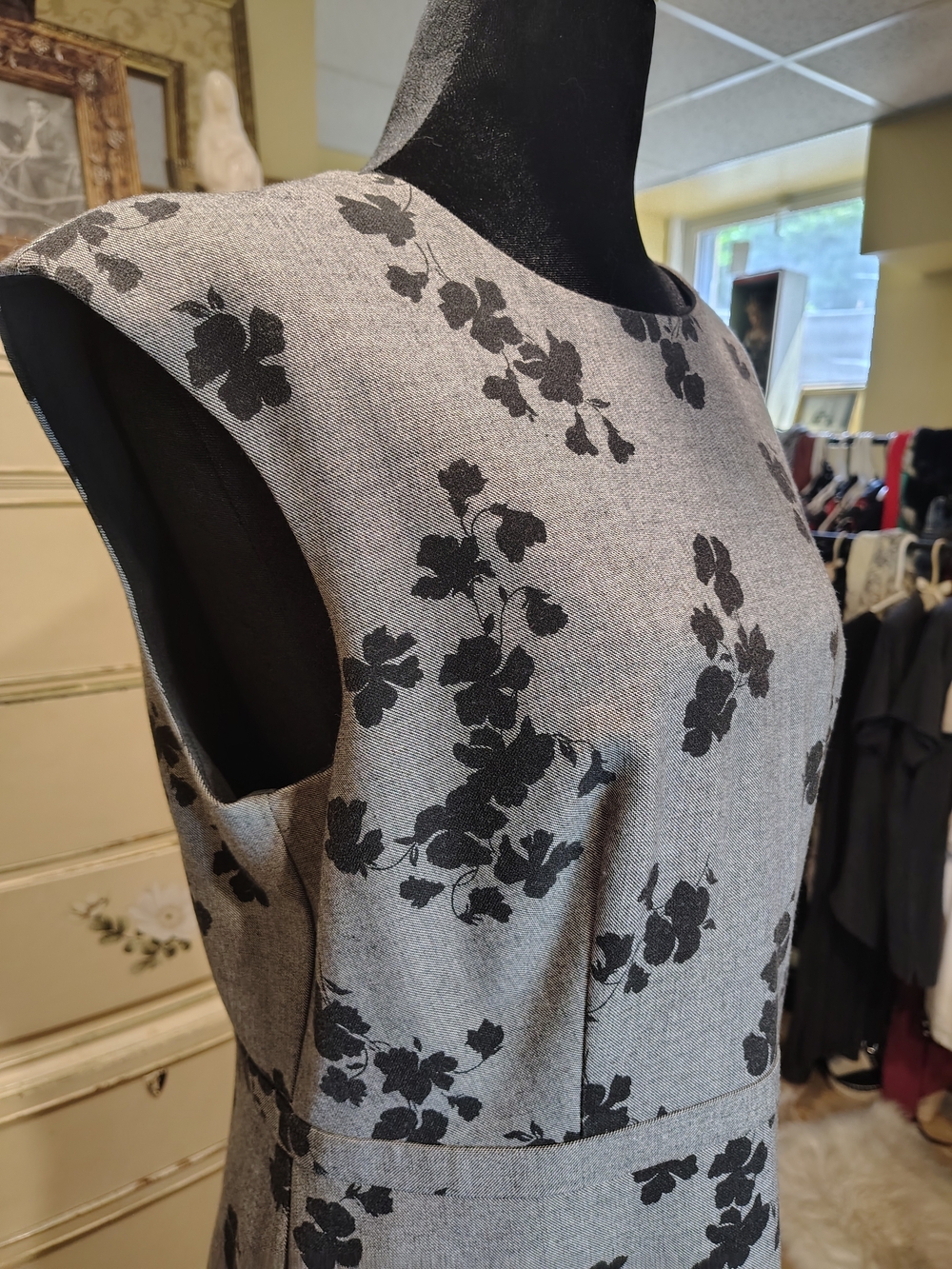 Ann Taylor Gray Midi Dress with Black Floral Print - Picture 2 of 13